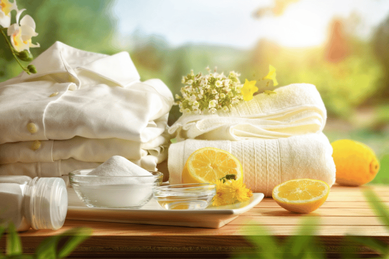 nettoyer et blanchir le linge blanc au naturel avec des produits ménagers écologiques citron percarbonate de soude