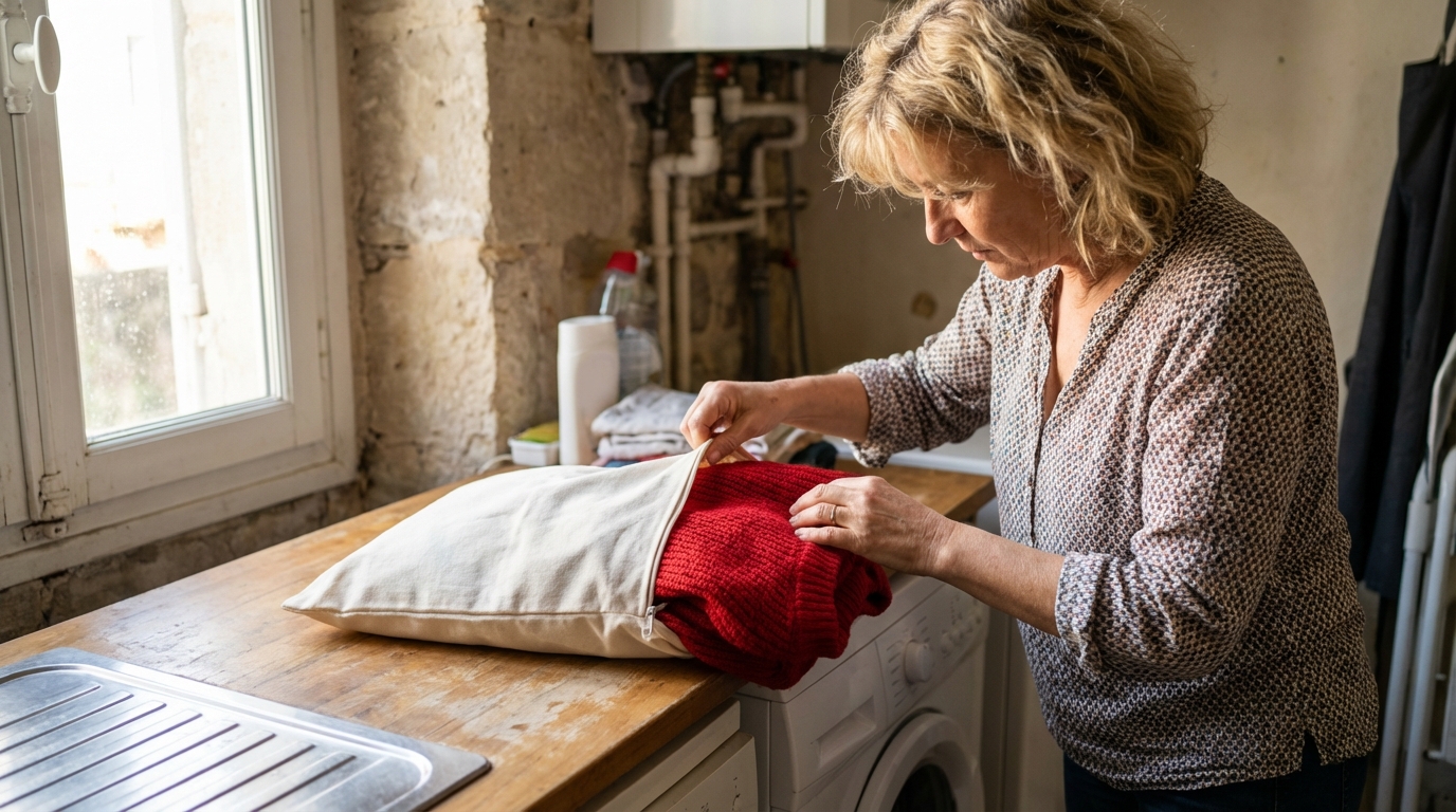 Vous lavez encore vos vêtements délicats à la main par peur de la machine ? Cette astuce avec une taie d’oreiller va rendre cette corvée complètement inutile