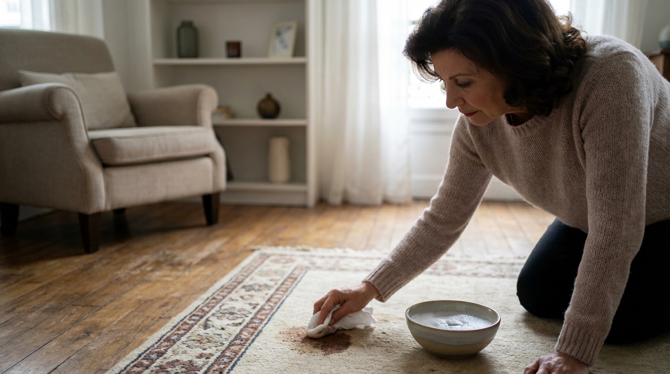 Détacher un tapis sans frotter pendant des heures : la méthode en 3 gestes