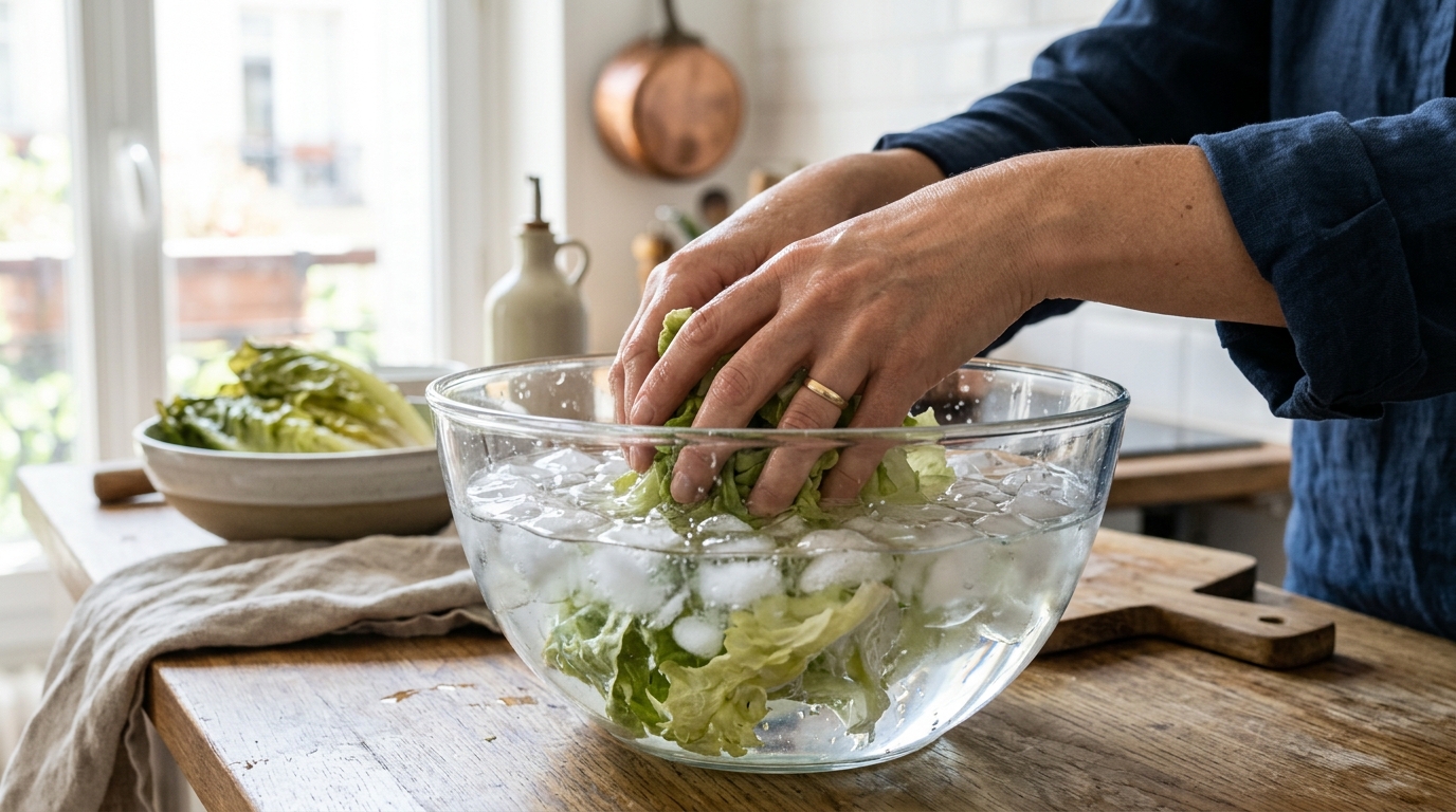 J’ai plongé ma salade toute molle dans le mauvais bac pendant des années : quand un chef m’a montré son réflexe de 15 minutes, j’ai compris pourquoi je gaspillais autant