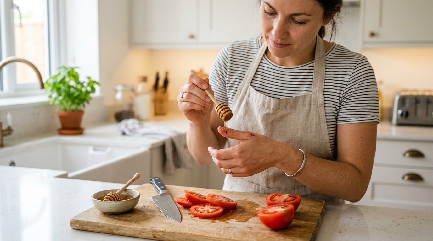 Je me suis ouvert le pouce en coupant des tomates : ma voisine a écarté la boîte à pharmacie et a pris ce qu’il y avait sur la table