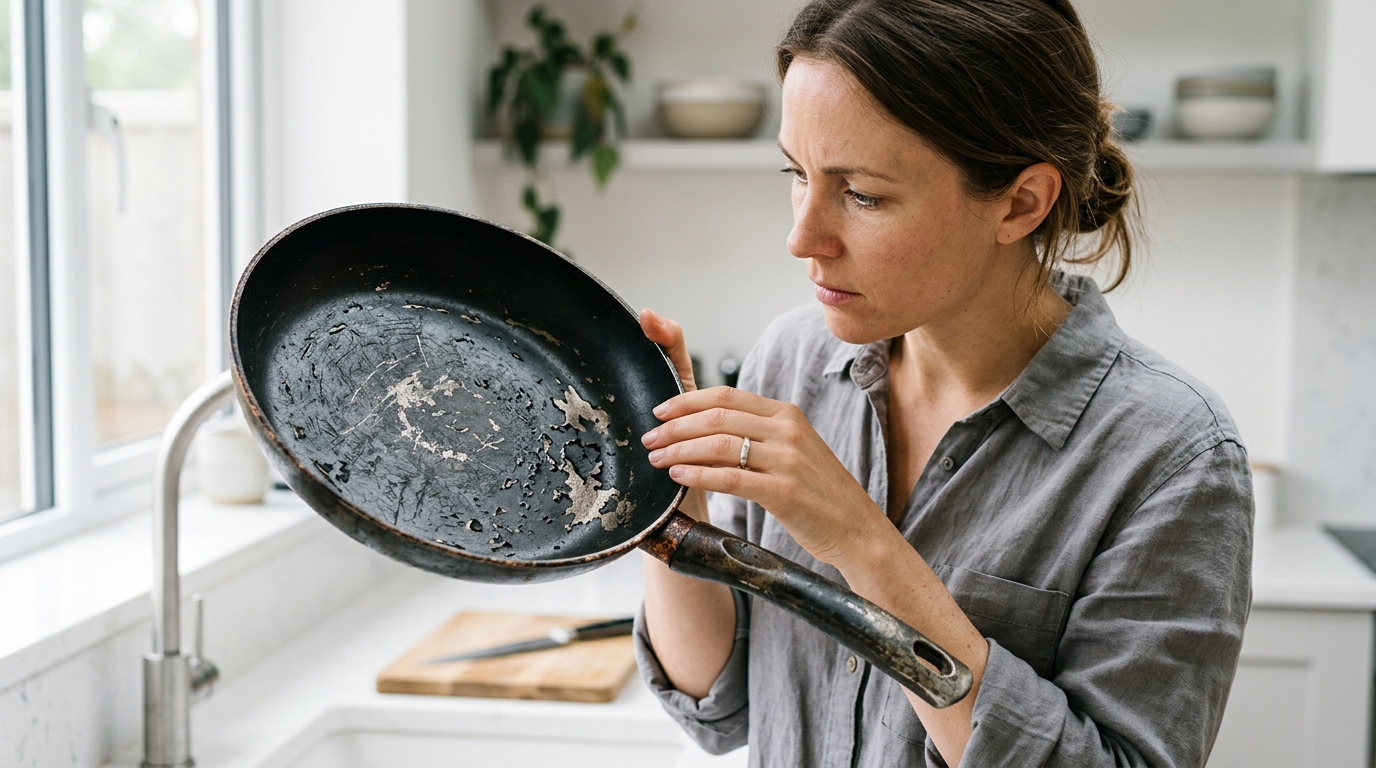 Ma mère a gardé la même poêle antiadhésive pendant dix ans : le jour où j’ai vu le fond, j’ai compris pourquoi elle refusait de la jeter