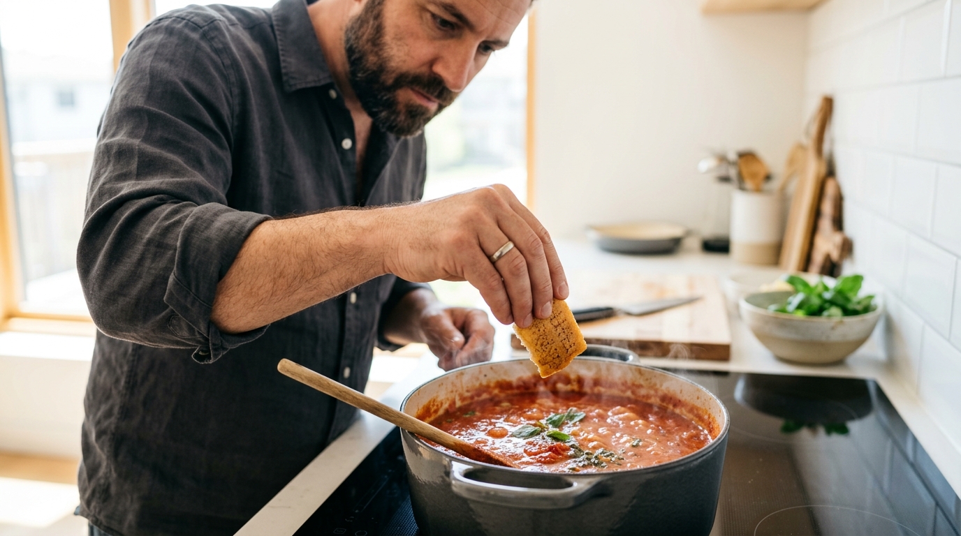 On s’obstine tous à jeter les croûtes de parmesan, alors que ce geste des cuisines italiennes change le goût de tous nos plats
